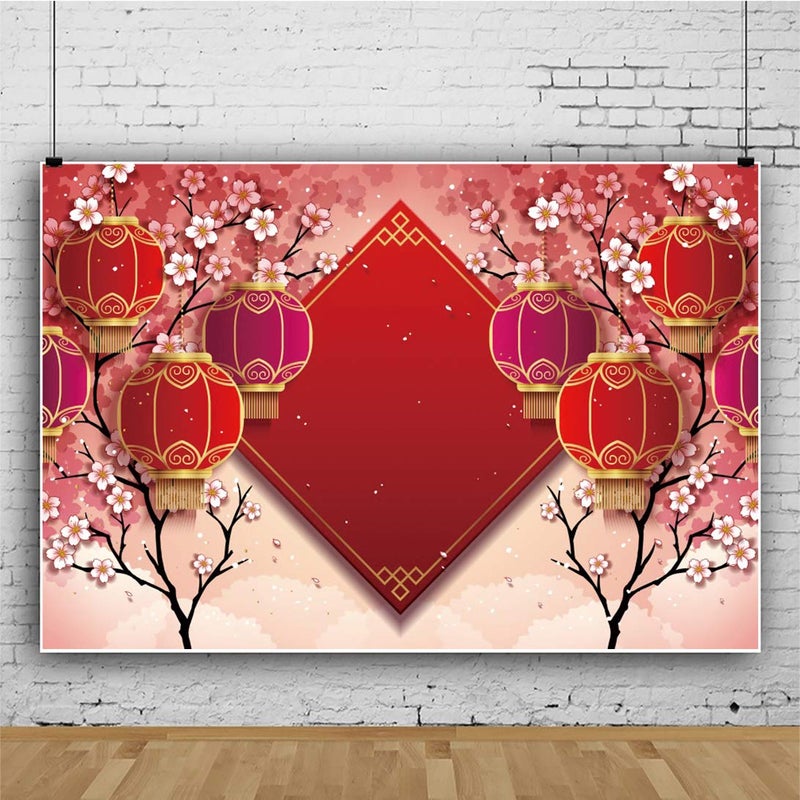 DASHAN 7x5ft Polyester Chinese Asian New Year Theme Party Backdrop Chinese Spring Festival Celebration Red Lantern Floral Flowers Photography Background New Year Party Adults YouTube Photo Props - Image 3
